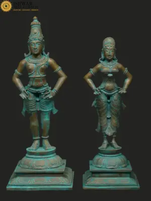 12" Standing Lord Vitthal (Panduranga) with Mata Rukmini | Madhuchista Vidhana (Lost-Wax) | Panchaloha Bronze from Swamimalai