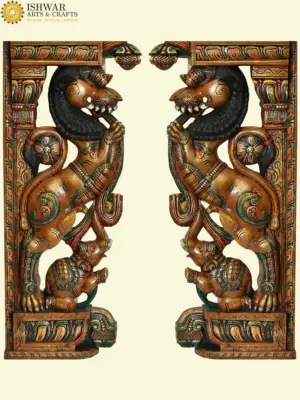 32" Traditional Yaali Temple Pillars | Made in India