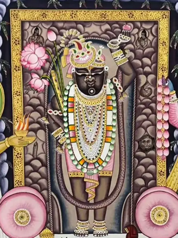 Lord Krishna As Shrinathji Pichwai Painting | Natural Color On Cloth, Ishwar Arts and Crafts