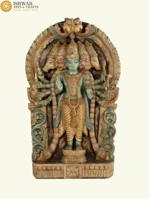 36" Large Wooden Standing Panchmukhi Lord Hanuman Wall Panel | Made in India