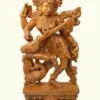 36" Large Devi Saraswati Dancing and Playing Veena | Wood Carving | Handmade in India
