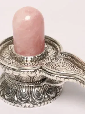 5" Small Rose Quartz Shivalinga Statue | Handmade