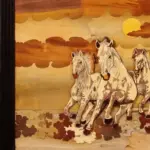 72" 3D Seven Vastu Horses | Natural Color On Wood Panel With Inlay Work, Handmade, Made in India, Ishwar Arts and Crafts