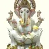 24" Sitting Lord Ganpati Statue on Lotus in Vietnam White Marble
