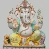 27" Lord Ganesha in White Marble  | Handmade in India 