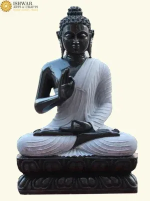 36" Shining Vitark Mudra Gautam Buddha Statue | Black Marble