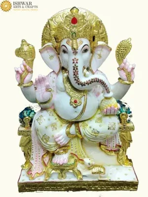 24" Sitting Lord Ganesha Statue in Vietnam Marble | Handmade in India