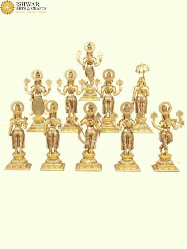 12" Dashavtara of Lord Vishnu | Set of Ten | Brass Statues, Ishwar Arts and Crafts