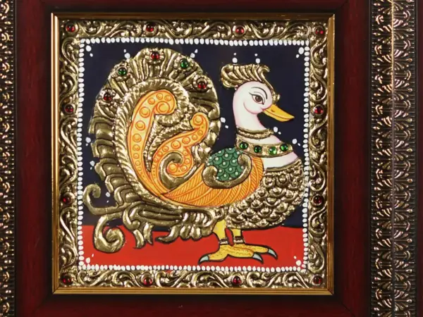 Pair of Peacock (Annam) Tanjore Painting with Frame, Handmade, Ishwar Arts and Crafts