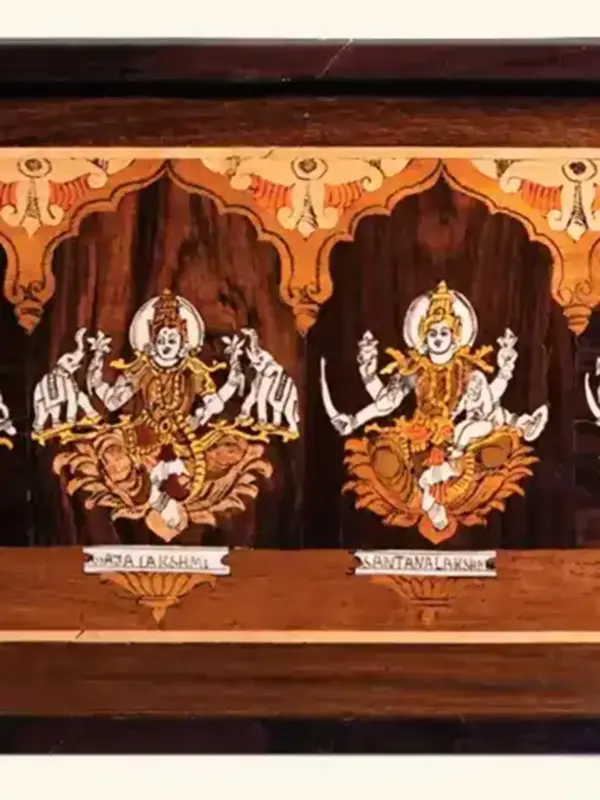 31" Divine Ashta Lakshmi | Natural Color On Wood Panel With Inlay Work , Ishwar Arts and Crafts