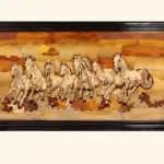 72" 3D Seven Vastu Horses | Natural Color On Wood Panel With Inlay Work, Handmade, Made in India, Ishwar Arts and Crafts