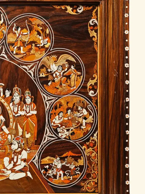 35" Life of Lord Rama - Ram Darbar | Rosewood Panel With Inlay Work | Handmade in India, Ishwar Arts and Crafts