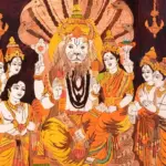 36" Bhagwan Narasimha With Devi Lakshmi | Natural Colors On Wood Panel With Inlay Work | Handmade in India, Ishwar Arts and Crafts