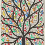 28" Tree of Life with Full of Colourful Birds | Madhubani Painting | Handmade, Ishwar Arts and Crafts