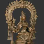 5" Blessing Goddess Varahi Seated on Kirtimukha Throne | South India Bronze Statue | Handmade, Ishwar Arts and Crafts