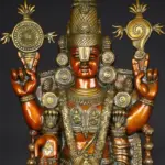 34" Large Shri Tirupati Balaji (Venkateshwara) with Devi Lakshmi Brown and Gold Coloured Brass Statue, Ishwar Arts and Crafts