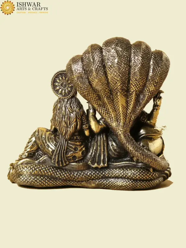 5" Lakshmi Narayan Superfine Brass Statue Seated on Sheshnaga | Handmade in India, Ishwar Arts and Crafts