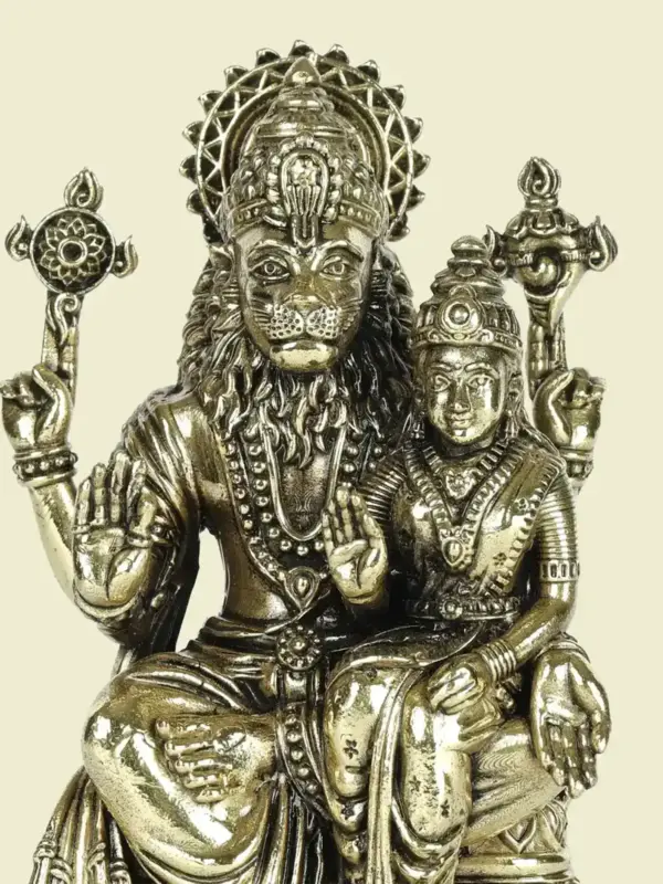 4" Small Sitting Lord Narsimha with Goddess Lakshmi Superfine Brass Statue, Ishwar Arts and Crafts