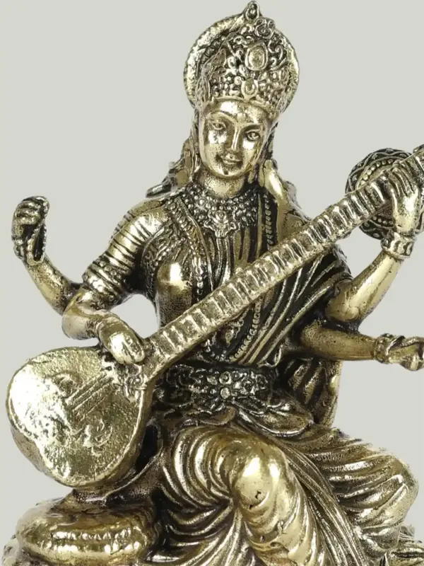 Superfine Small Saraswati Devi Statue Playing Veena | Handcrafted Brass Statue , Ishwar Arts and Crafts