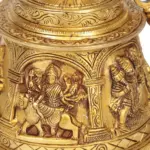 7" Brass Temple Bell with Images of Lord Shiva, Hanuman, Ganesha, Goddess Lakshmi, Durga and Radha Krishna, Made in India, Ishwar Arts and Crafts