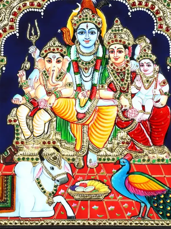Lord Shiva Family Tanjore Painting with Frame, Ishwar Arts and Crafts