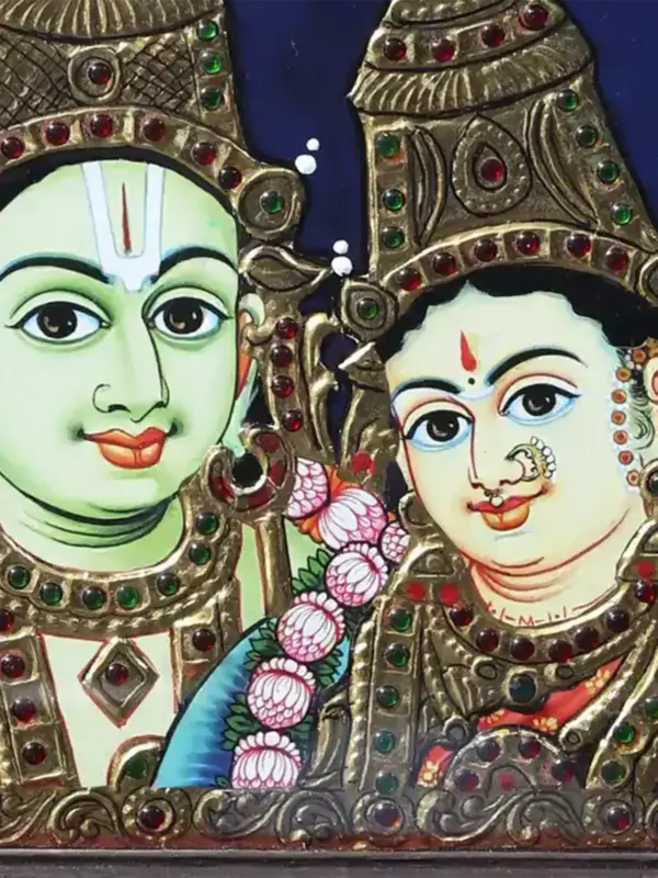 Lord Rama and Goddess Sita Tanjore Painting with Frame | Handmade in India, Ishwar Arts and Crafts