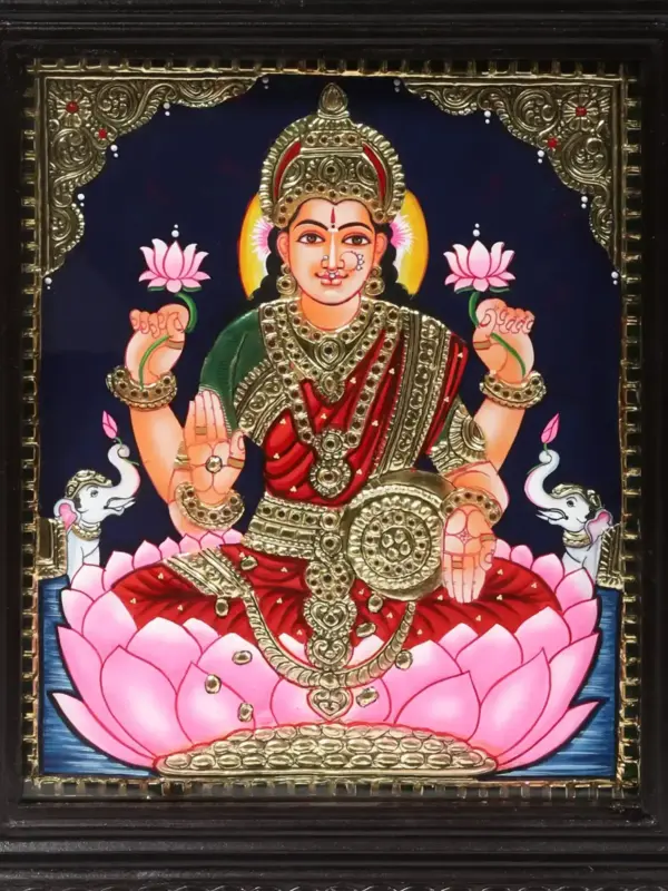Lakshmi Devi Seated on Lotus Tanjore Painting, Ishwar Arts and Crafts