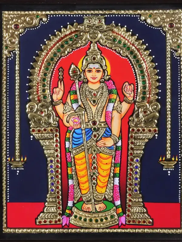 Lord Kartikey (Murugan) Tanjore Painting with frame, Ishwar Arts and Crafts