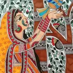 Lady With Bird Madhubani Painting | Alcohol Markers And Fineliners On Paper | Handmade