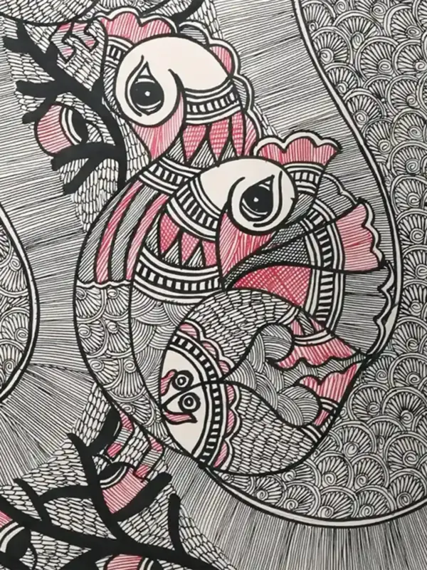 Madhubani Peacock Painting on Handmade Paper, Ishwar Arts and Crafts