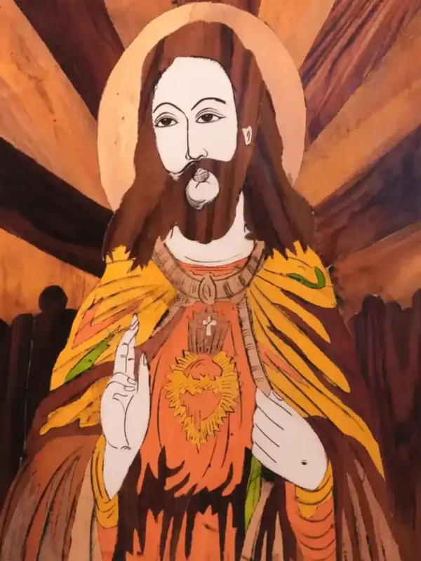 31" Beautiful Painting Of Jesus Christ | Natural Colors On Wooden Panel With Inlay Work | Made in India, Ishwar Arts and Crafts