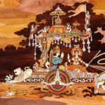 50" Lord Krishna give Gita Updesham in Mahabharat | Natural Color On Wood Panel With Inlay Work, Handmade in India, Ishwar Arts and Crafts
