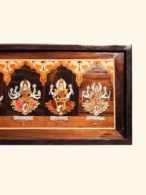 31" Divine Ashta Lakshmi | Natural Color On Wood Panel With Inlay Work , Ishwar Arts and Crafts