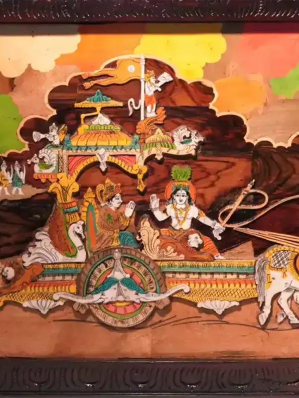 48" Gita Updesham Wooden Panel For Wall | Natural Color On 3D Wood Painting With Inlay Work | Handmade, Ishwar Arts and Crafts