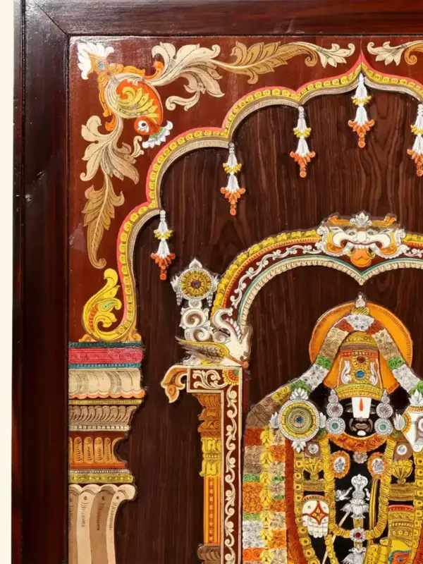 48" 3D Bhagwan Tirupati Balaji (Lord Venkateshwara) | Wood Panel with Inlay Work | Handmade, Ishwar Arts and Crafts