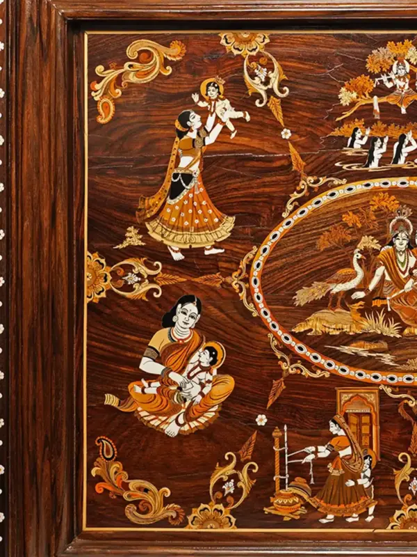 36" Life Leela's Of Lord Krishna | Rosewood Panel With Inlay Work | Handmade in India, Ishwar Arts and Crafts