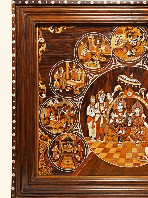 35" Life of Lord Rama - Ram Darbar | Rosewood Panel With Inlay Work | Handmade in India, Ishwar Arts and Crafts