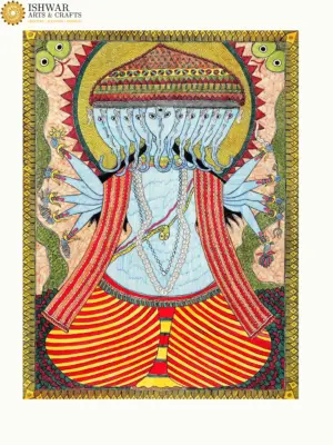 Dashamukhi Ganesha Adorned with a Floral Crown | Madhubani Painting, Ishwar Arts and Crafts