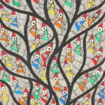 28" Tree of Life with Full of Colourful Birds | Madhubani Painting | Handmade, Ishwar Arts and Crafts