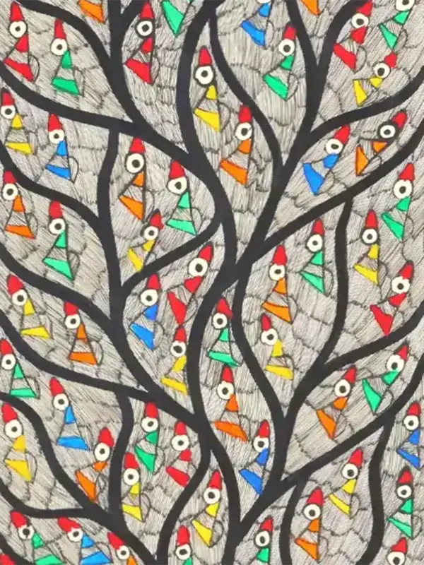 28" Tree of Life with Full of Colourful Birds | Madhubani Painting | Handmade, Ishwar Arts and Crafts