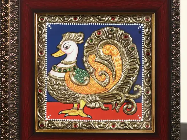 Pair of Peacock (Annam) Tanjore Painting with Frame, Handmade, Ishwar Arts and Crafts