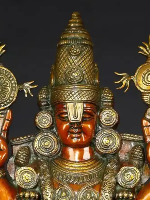 34" Large Shri Tirupati Balaji (Venkateshwara) with Devi Lakshmi Brown and Gold Coloured Brass Statue, Ishwar Arts and Crafts