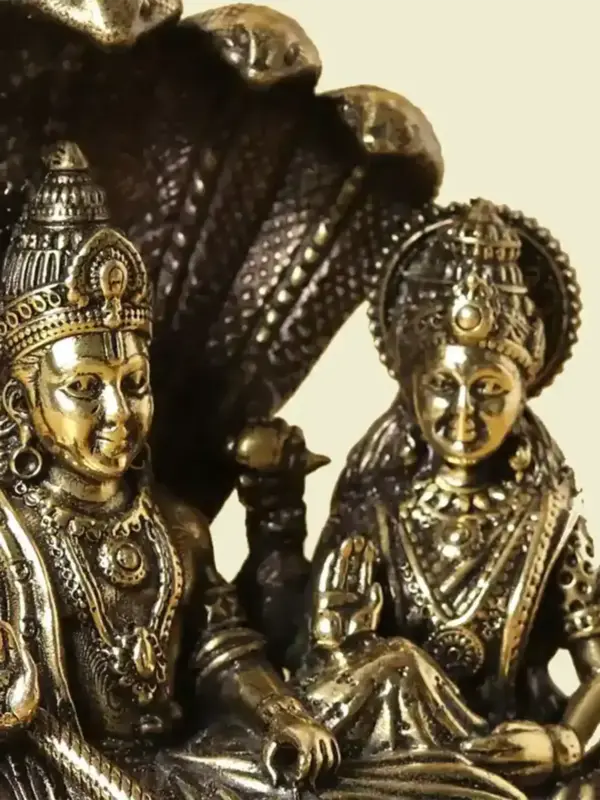5" Lakshmi Narayan Superfine Brass Statue Seated on Sheshnaga | Handmade in India, Ishwar Arts and Crafts