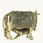 4" Small Kamdhenu Cow and Calf Superfine Quality Statue in Brass, Ishwar Arts and Crafts