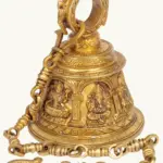 7" Brass Temple Bell with Images of Lord Shiva, Hanuman, Ganesha, Goddess Lakshmi, Durga and Radha Krishna, Made in India, Ishwar Arts and Crafts