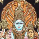 Vishnu Lakshmi Tanjore Painting with Sheshanaga, 24K Gold Detailing, Traditional South Indian Artwork in Teakwood Frame, Ishwar Arts and Crafts