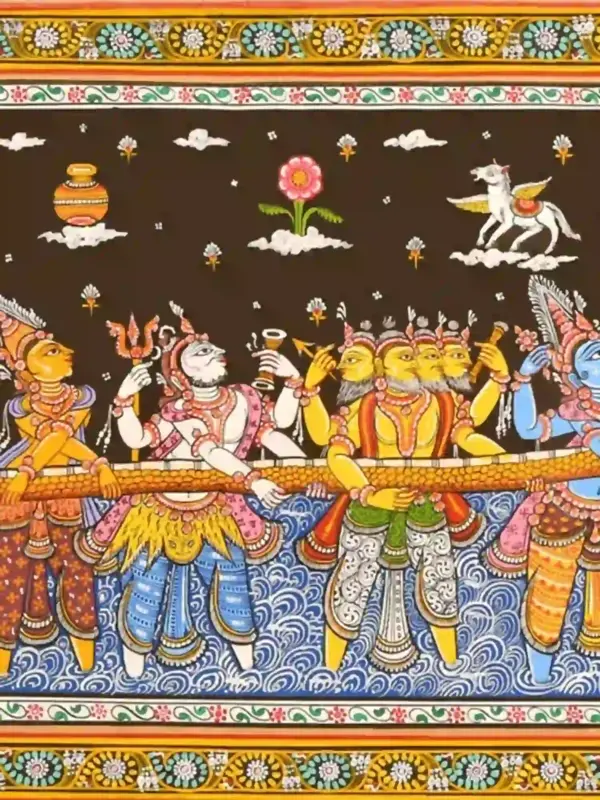 Samundra manthan (Churning the Ocean) Pattachitra Painting, Ishwar Arts and Crafts