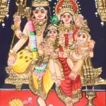 Lord Shiva Family Tanjore Painting | Traditional Colors with 24 Karat Gold | With Frame, Ishwar Arts and Crafts