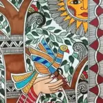Lady With Bird Madhubani Painting | Alcohol Markers And Fineliners On Paper | Handmade