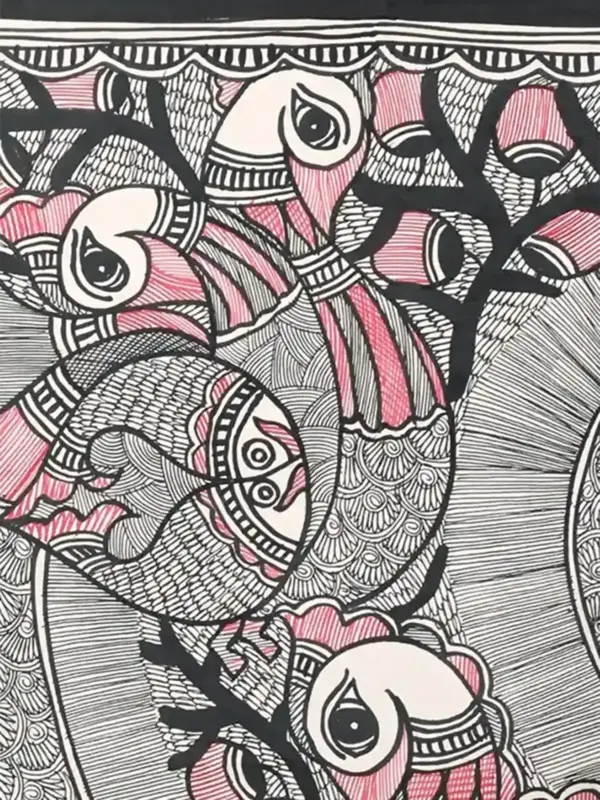 Madhubani Peacock Painting on Handmade Paper, Ishwar Arts and Crafts